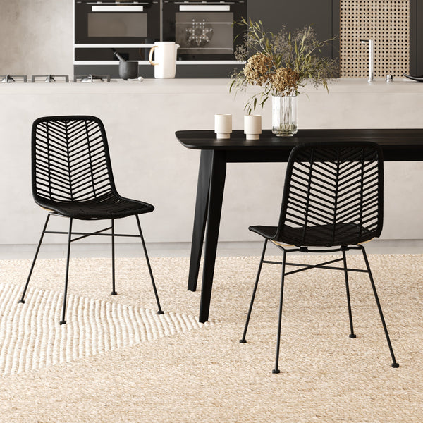 Tamara - Lot De 2 Chaises En Rotin Et Pieds En Métal Noir
