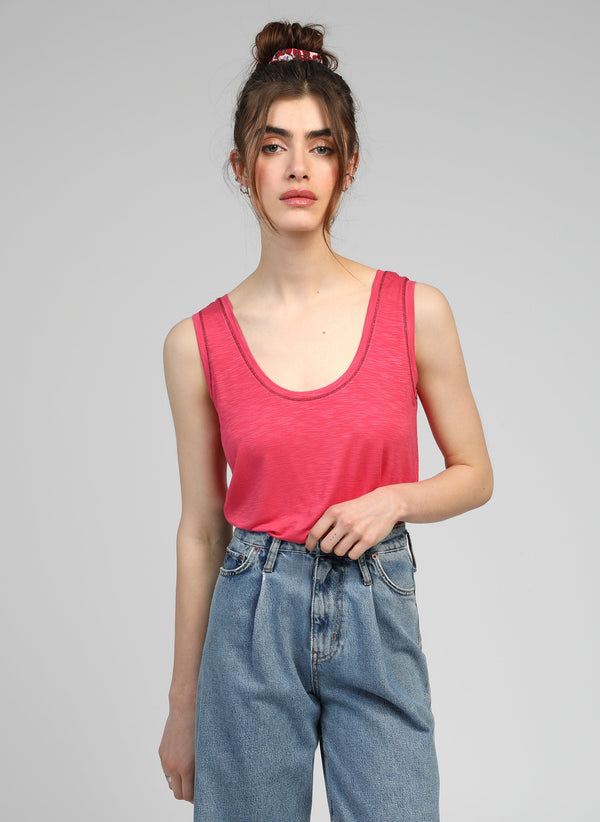 An'ge – Tanessa Raspberry Tank Top, pink tank top worn by a model, front view