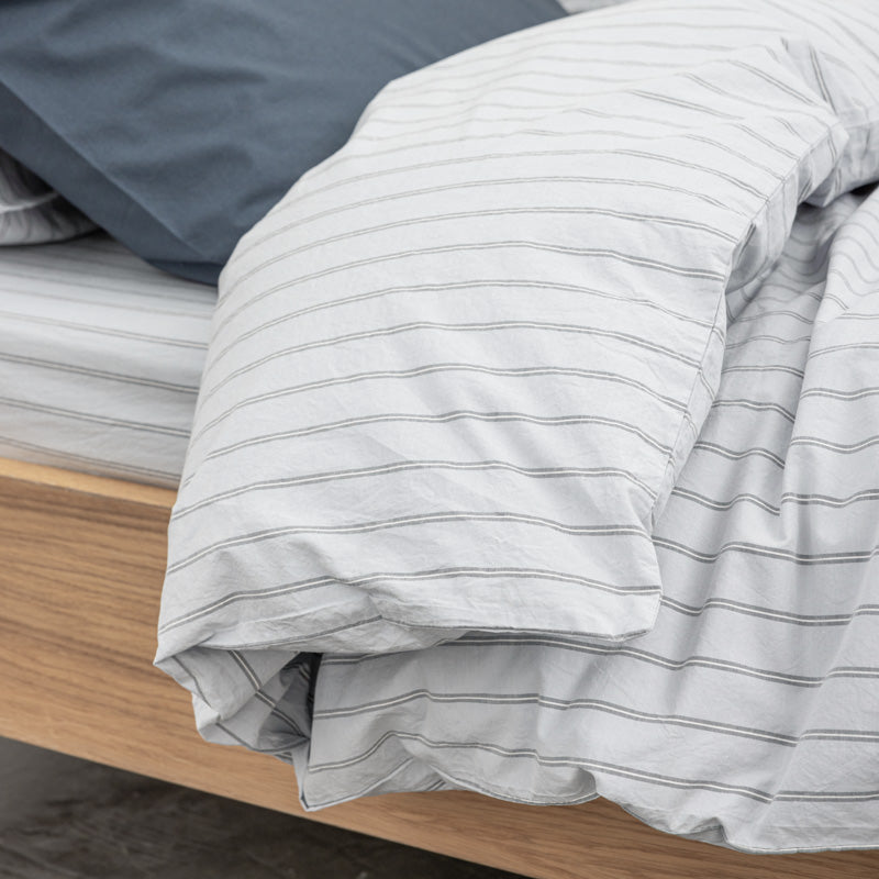 Duvet Cover - In 300 Thread Count Washed Cotton Percale - Blue Gray Stripes