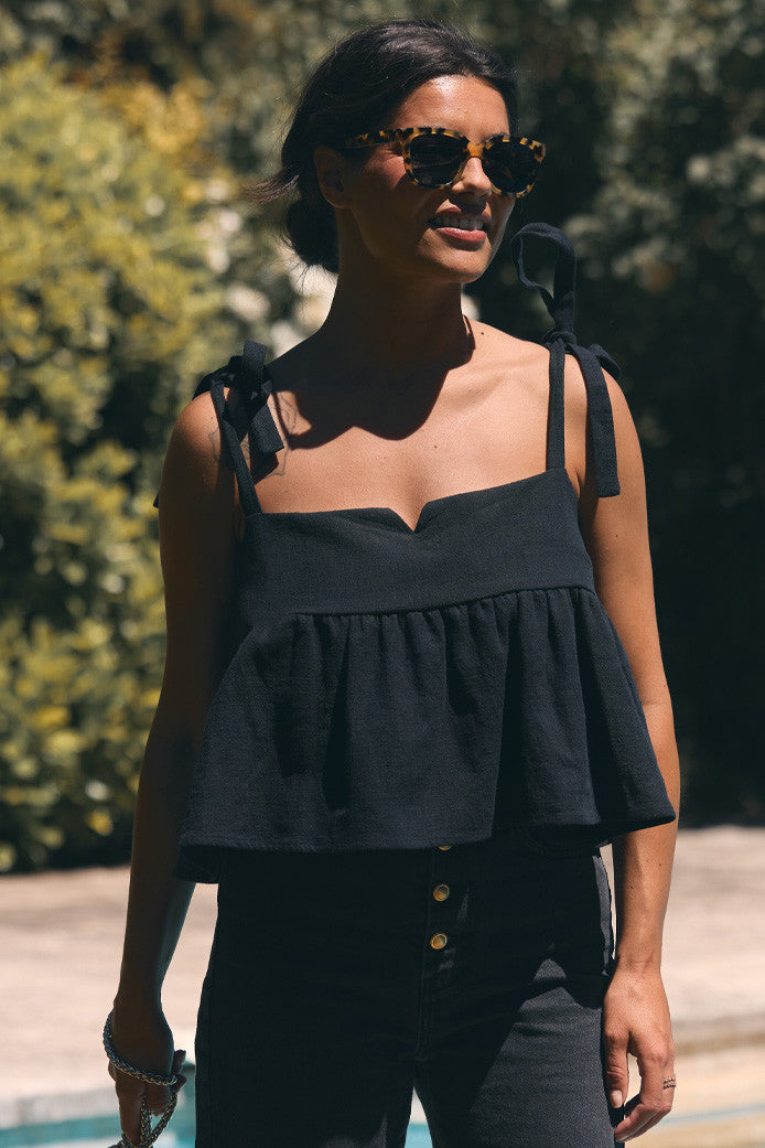 RIVIERA BLACK LINEN TOP