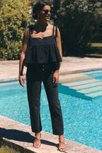 RIVIERA BLACK LINEN TOP