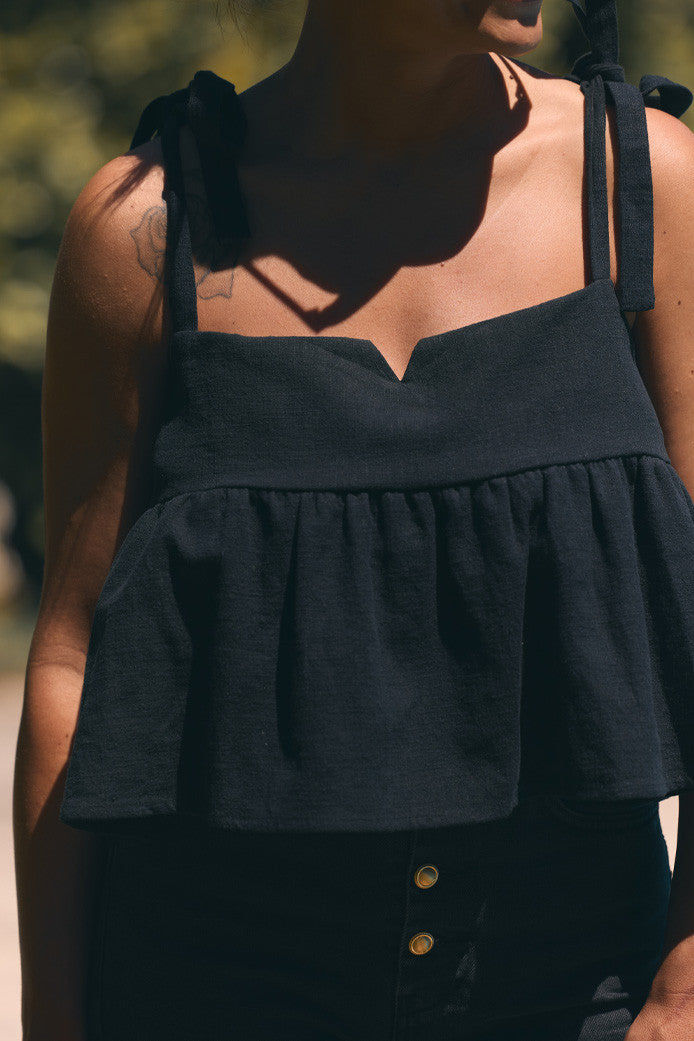 RIVIERA BLACK LINEN TOP