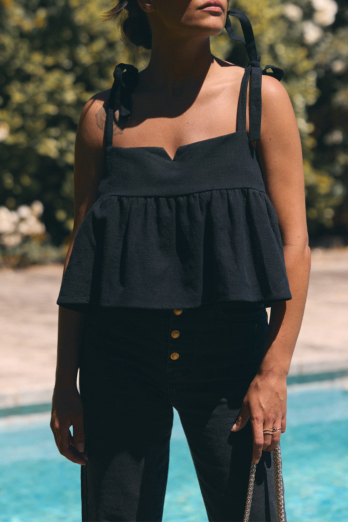 RIVIERA BLACK LINEN TOP