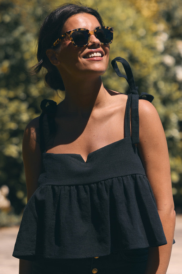 RIVIERA BLACK LINEN TOP