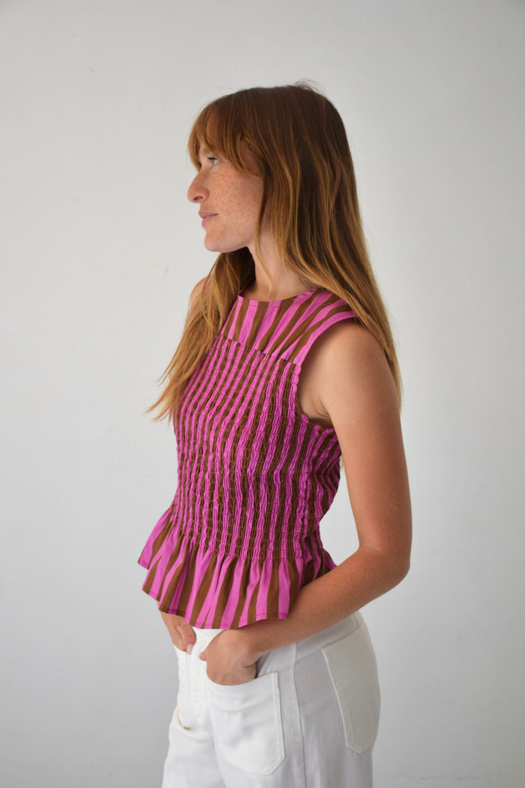 Top Cora Rayas Marrón y Rosa