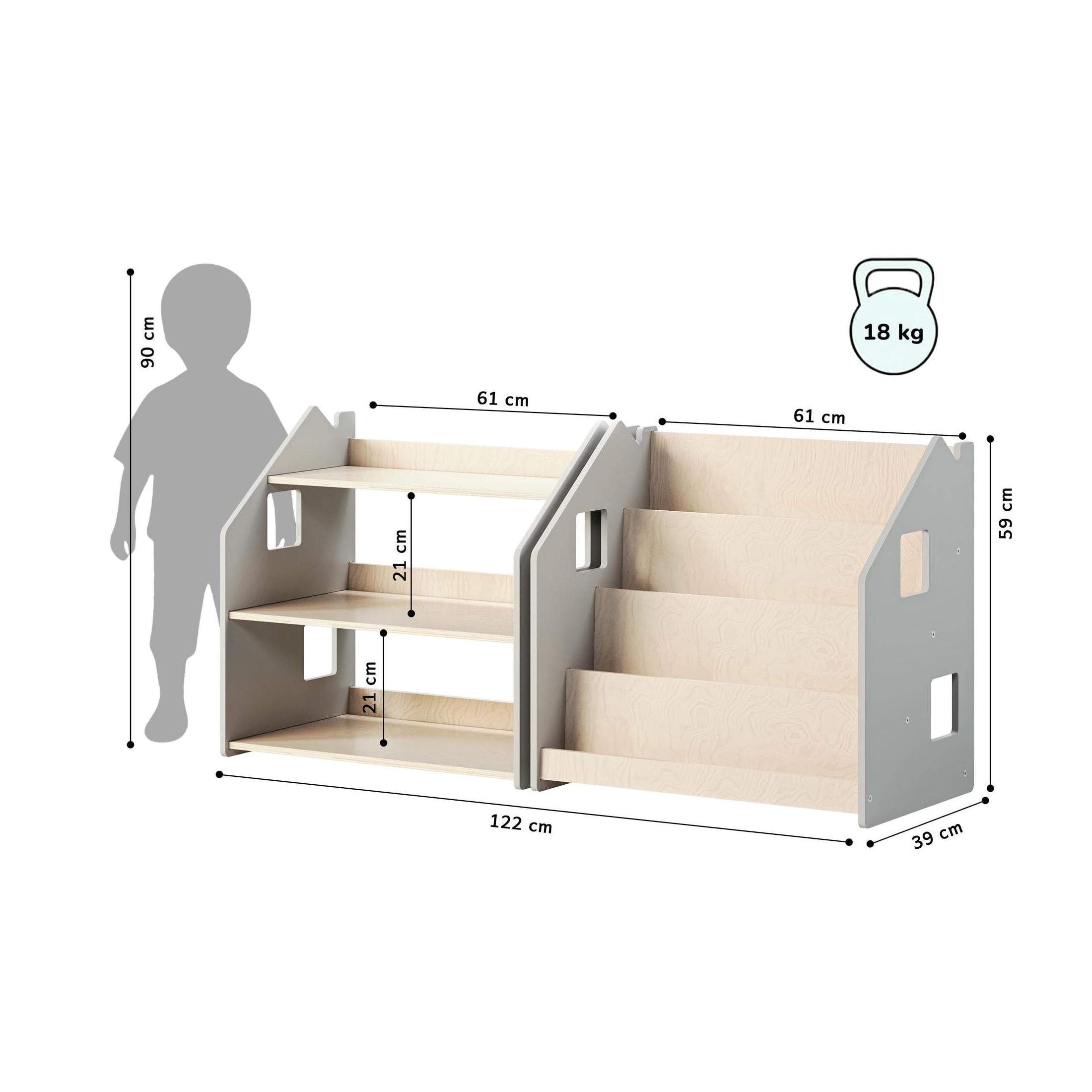 Librería y Estantería Para Juguetes Dúo – Blanco y Gris