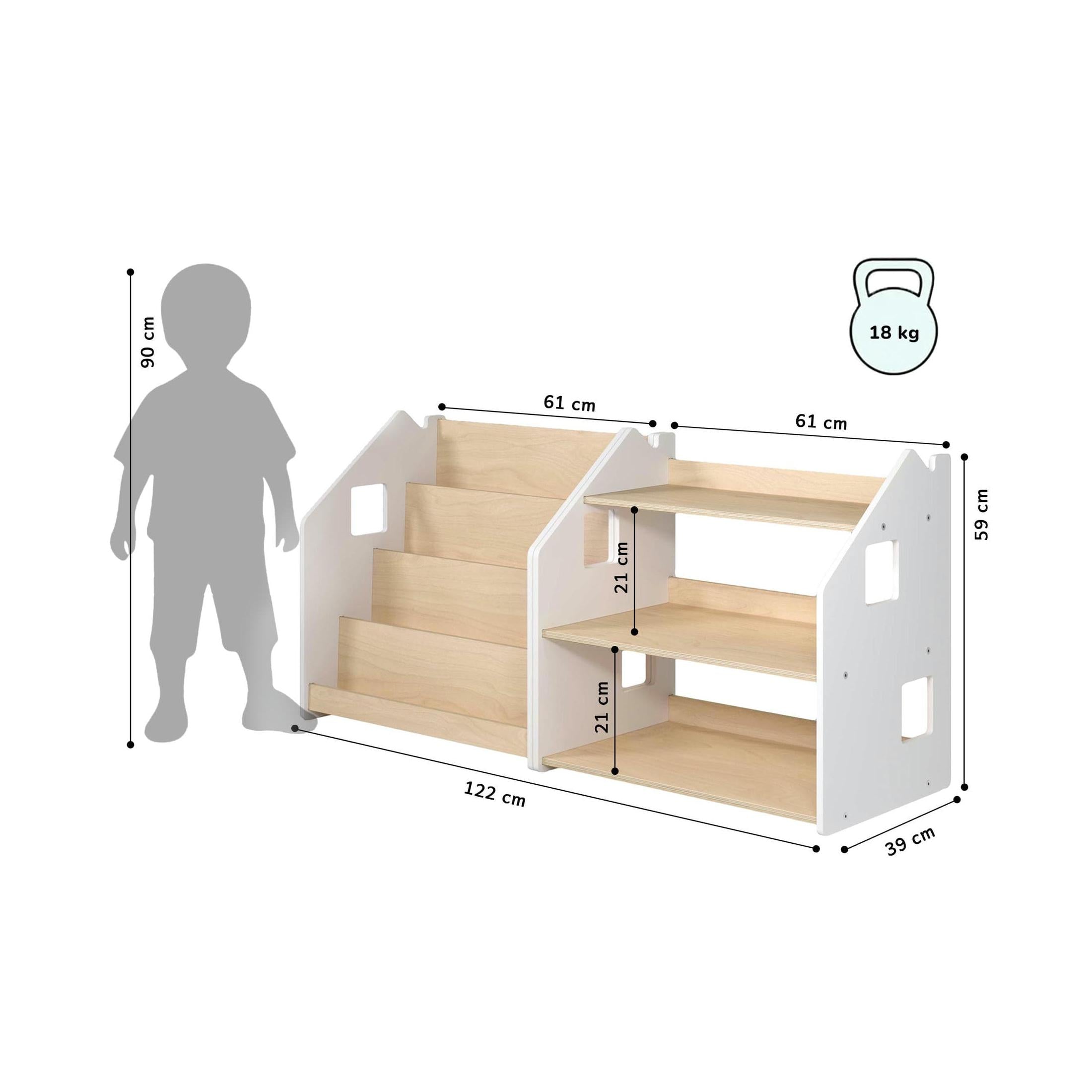 Librería y Estantería Para Juguetes Dúo – Blanco y Gris