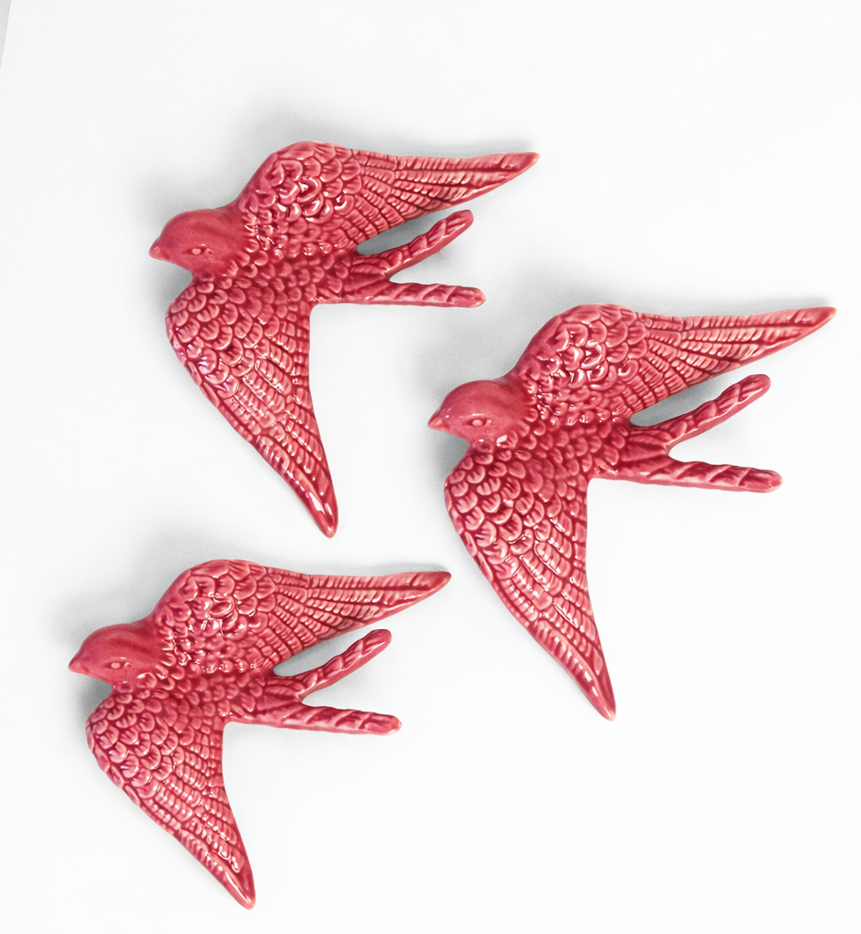 Set of 3 Large Swallows - Pink