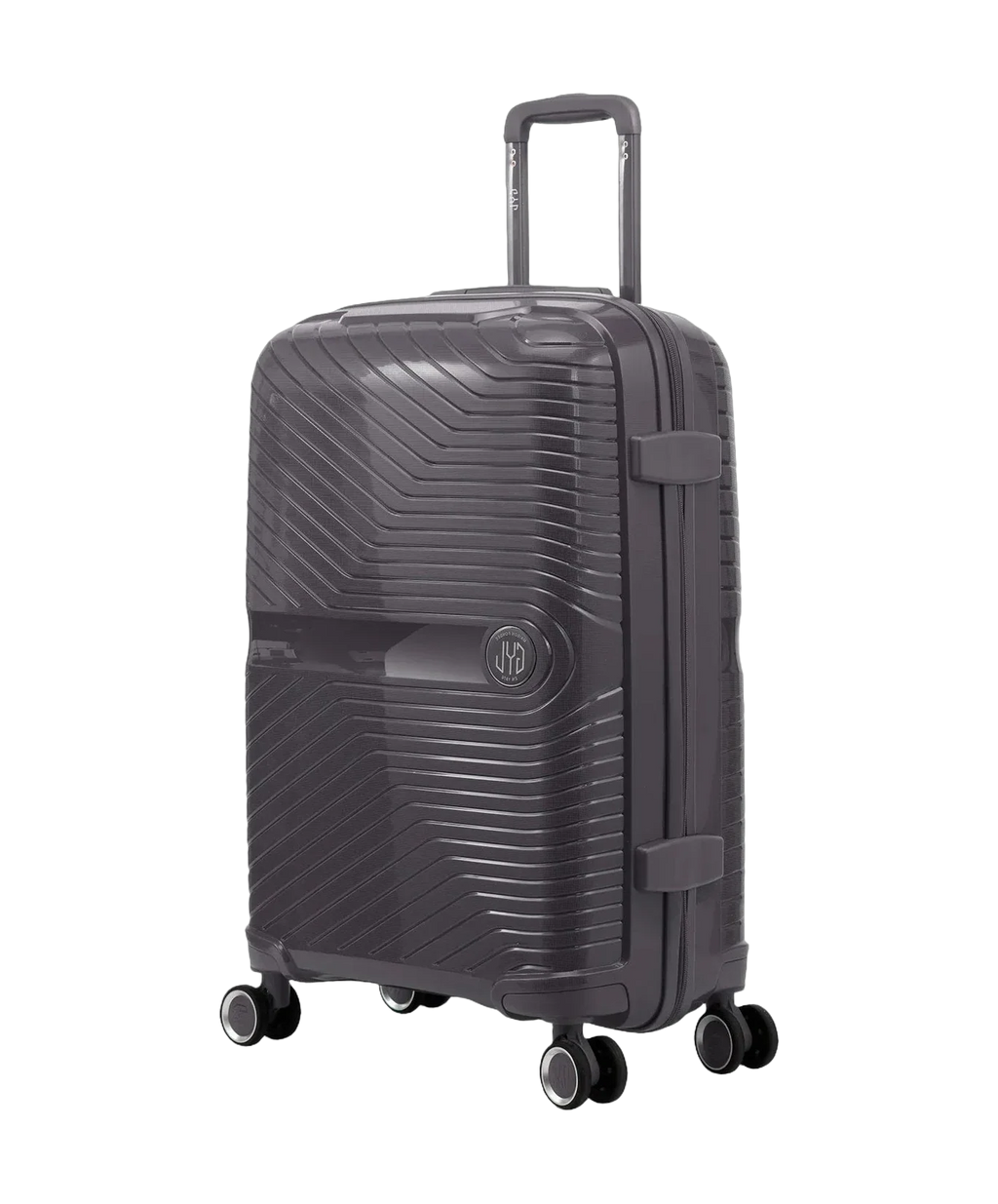 GYL Signature silver cabin suitcase, three-quarter view