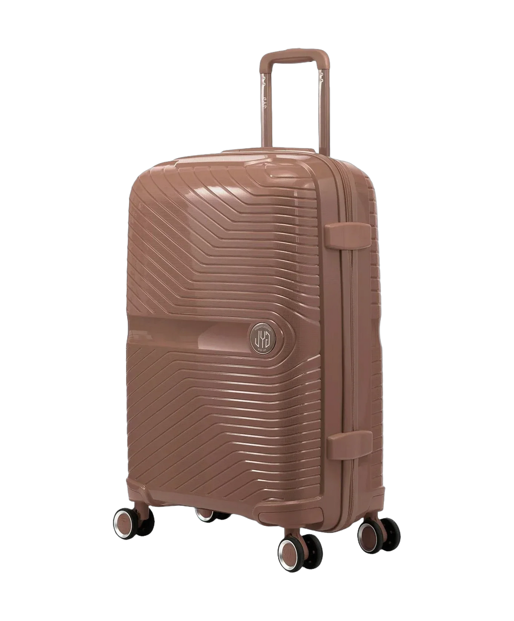 GYL Signature champagne cabin suitcase, three-quarter view