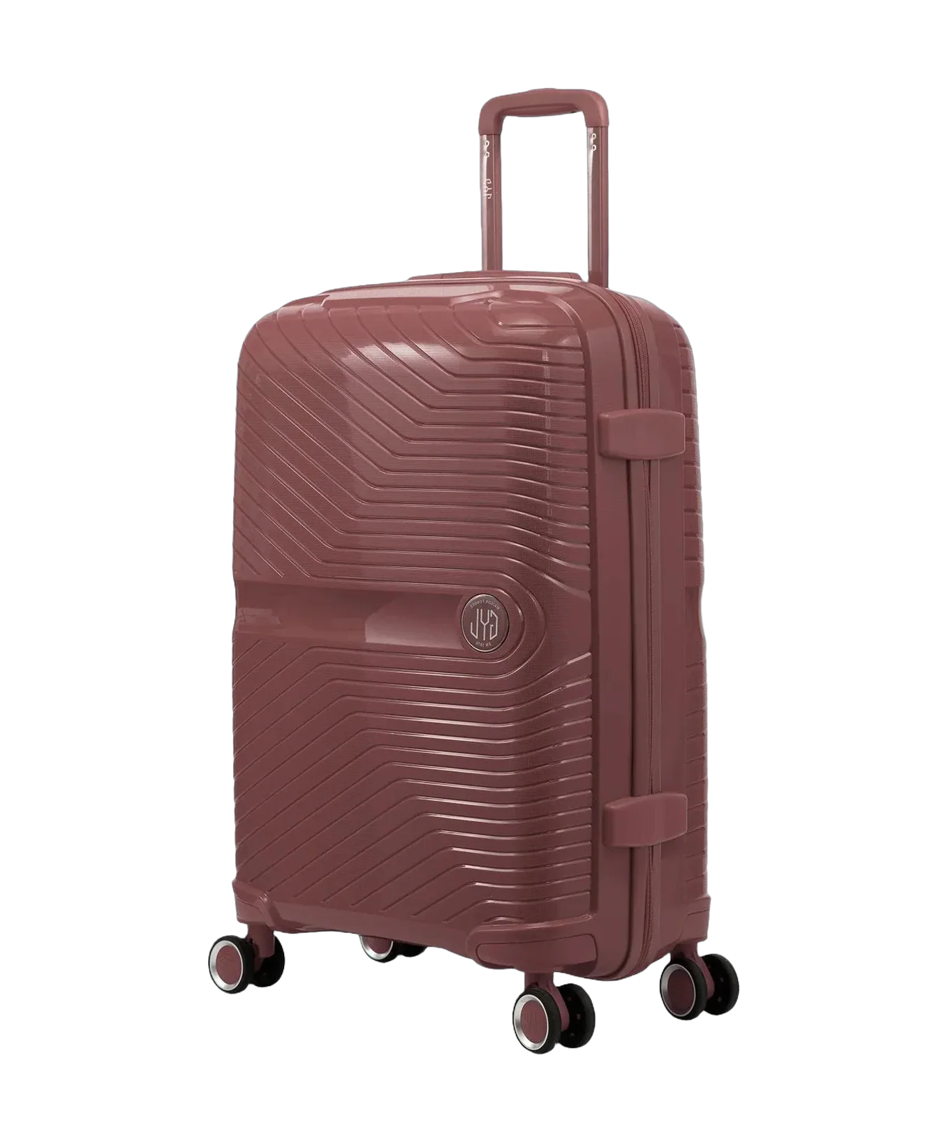 GYL Signature rose gold cabin suitcase, three-quarter view