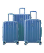 Set de 3 maletas rígidas Intemporelle de policarbonato color azul grisáceo vista frontal con logo GYL