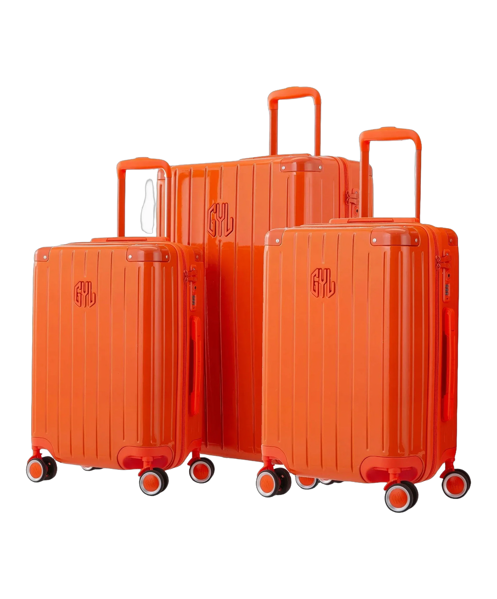 Set de 3 maletas rígidas Intemporelle naranja oscuro cabina semana y bodega vista frontal GYL