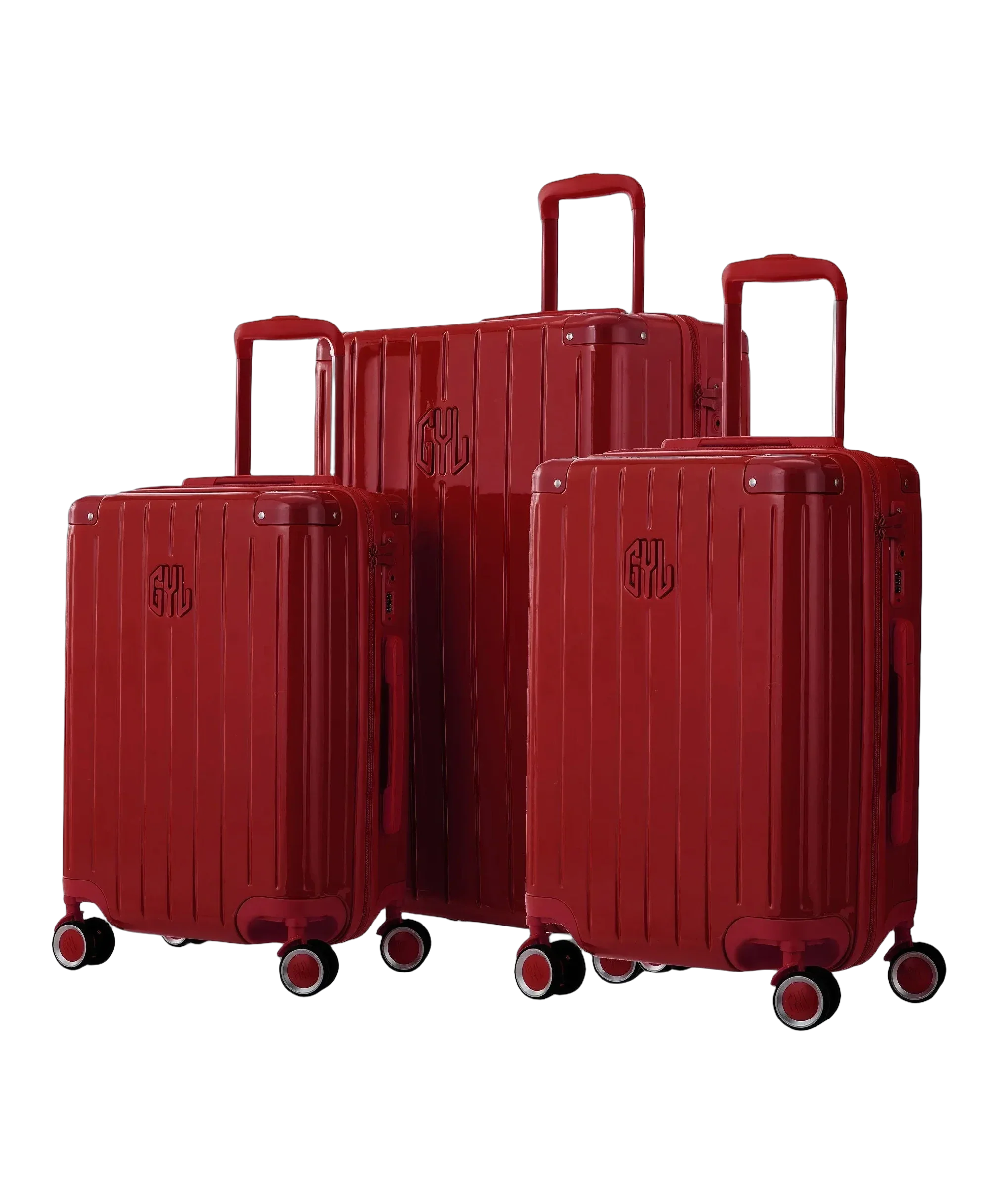 Set de 3 maletas rígidas Intemporelle rojo oscuro cabina semana y bodega vista frontal GYL