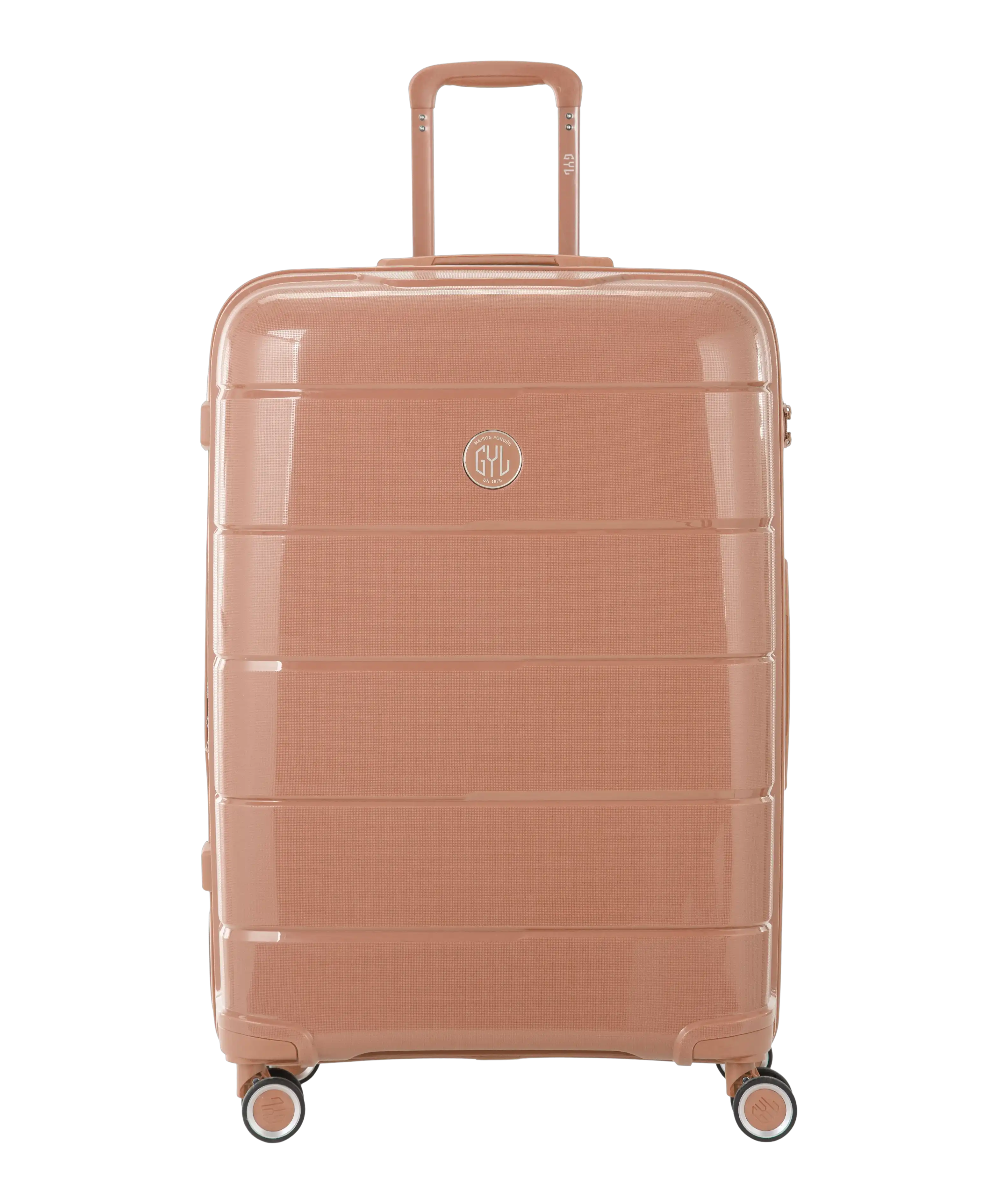 Citadine polypropylene check-in suitcase 75 cm champagne colour front view with GYL logo