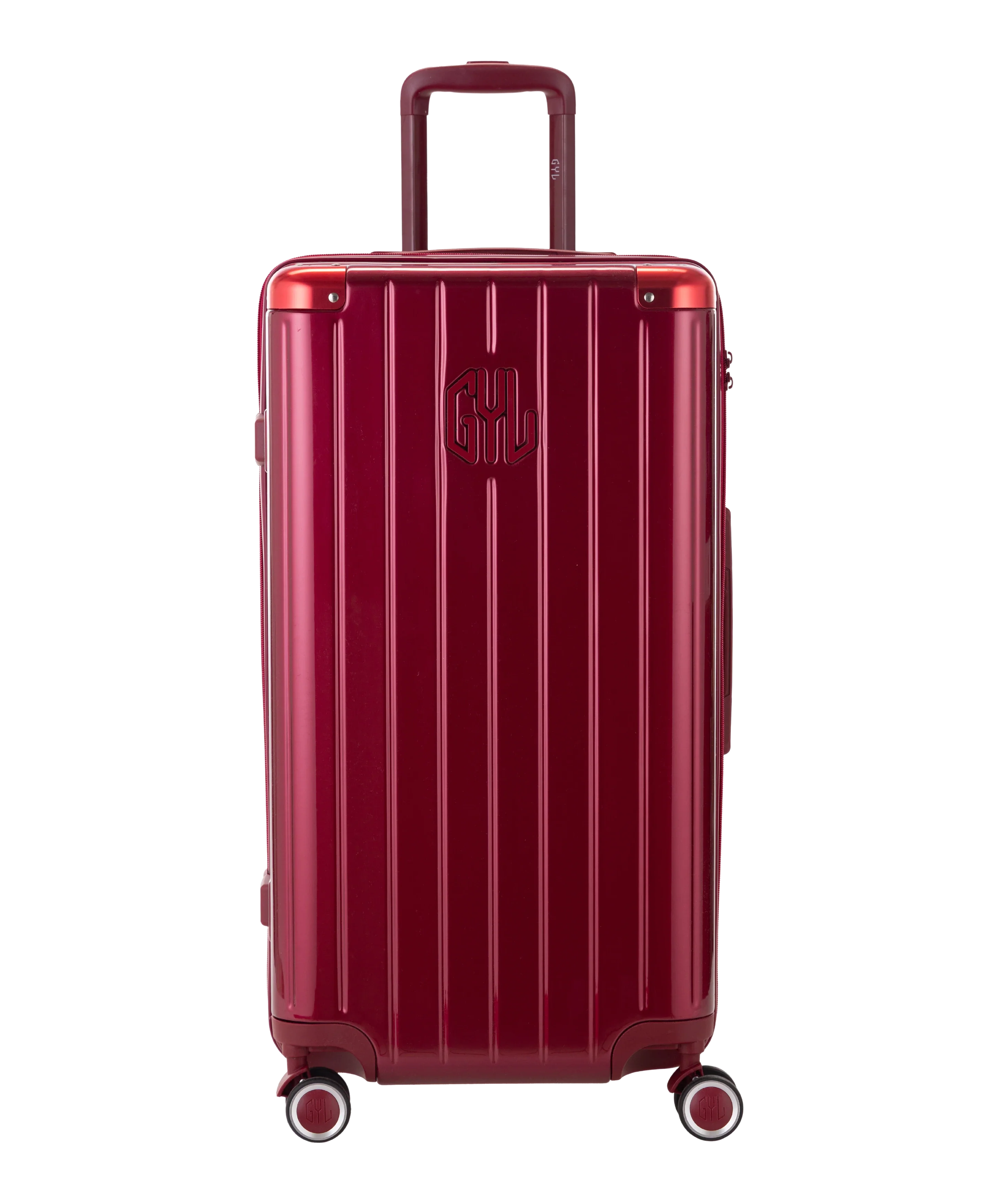 GYL Trunk polycarbonate suitcase Trunk L 75 cm in dark red, front view with GYL logo