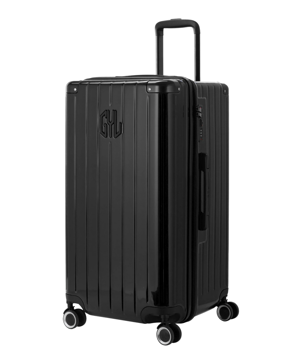 GYL Trunk L Intemporelle polycarbonate suitcase 71 cm in black, three-quarter front view