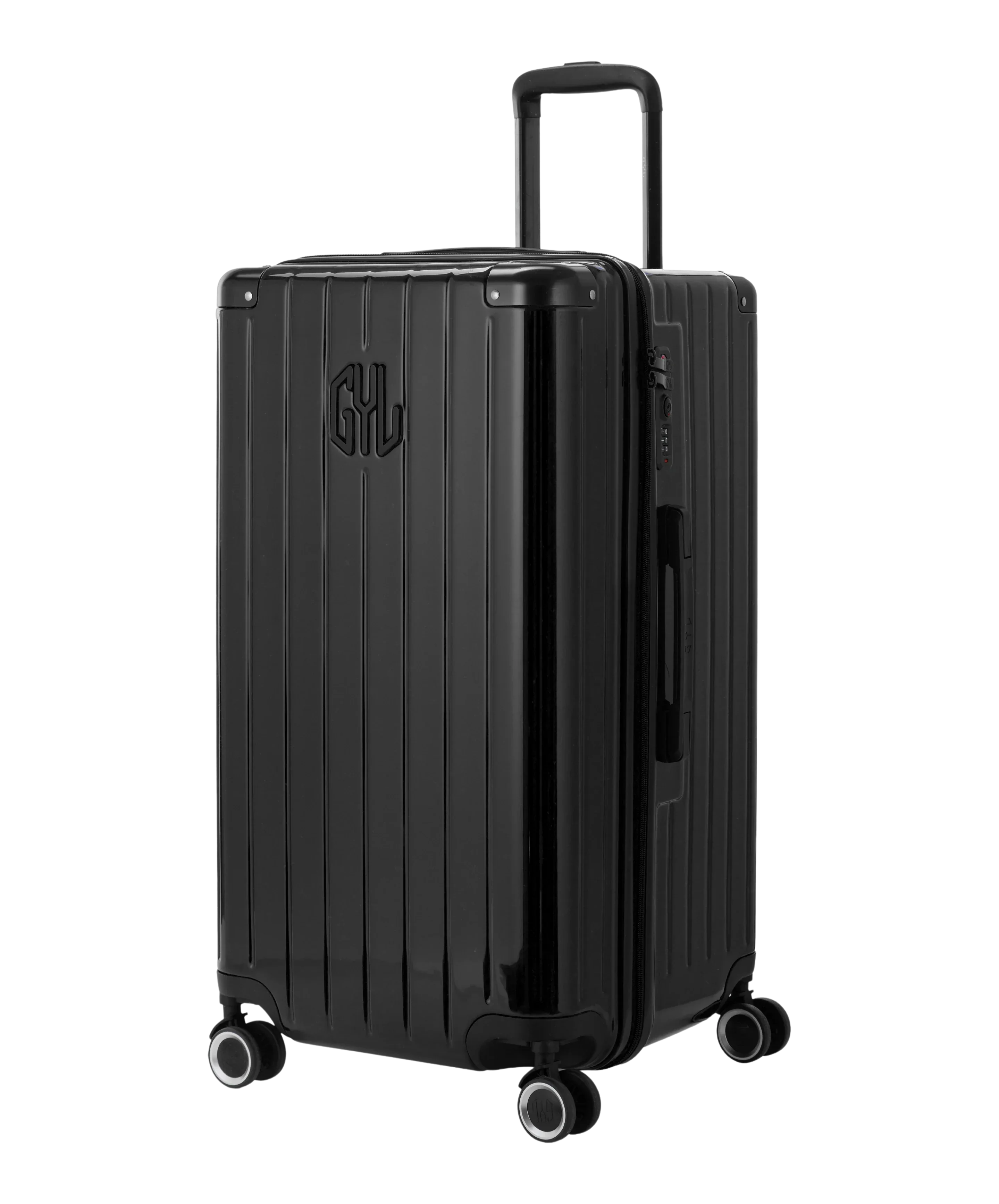 GYL Trunk L Intemporelle polycarbonate suitcase 71 cm in black, three-quarter front view