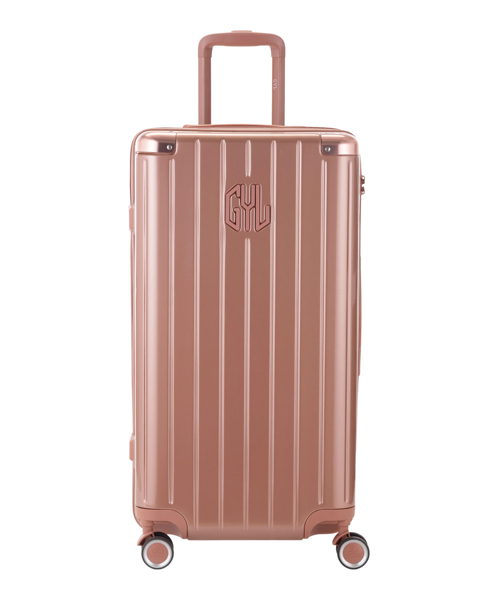GYL Trunk polycarbonate suitcase Trunk L 75 cm in rose gold, front view with GYL logo