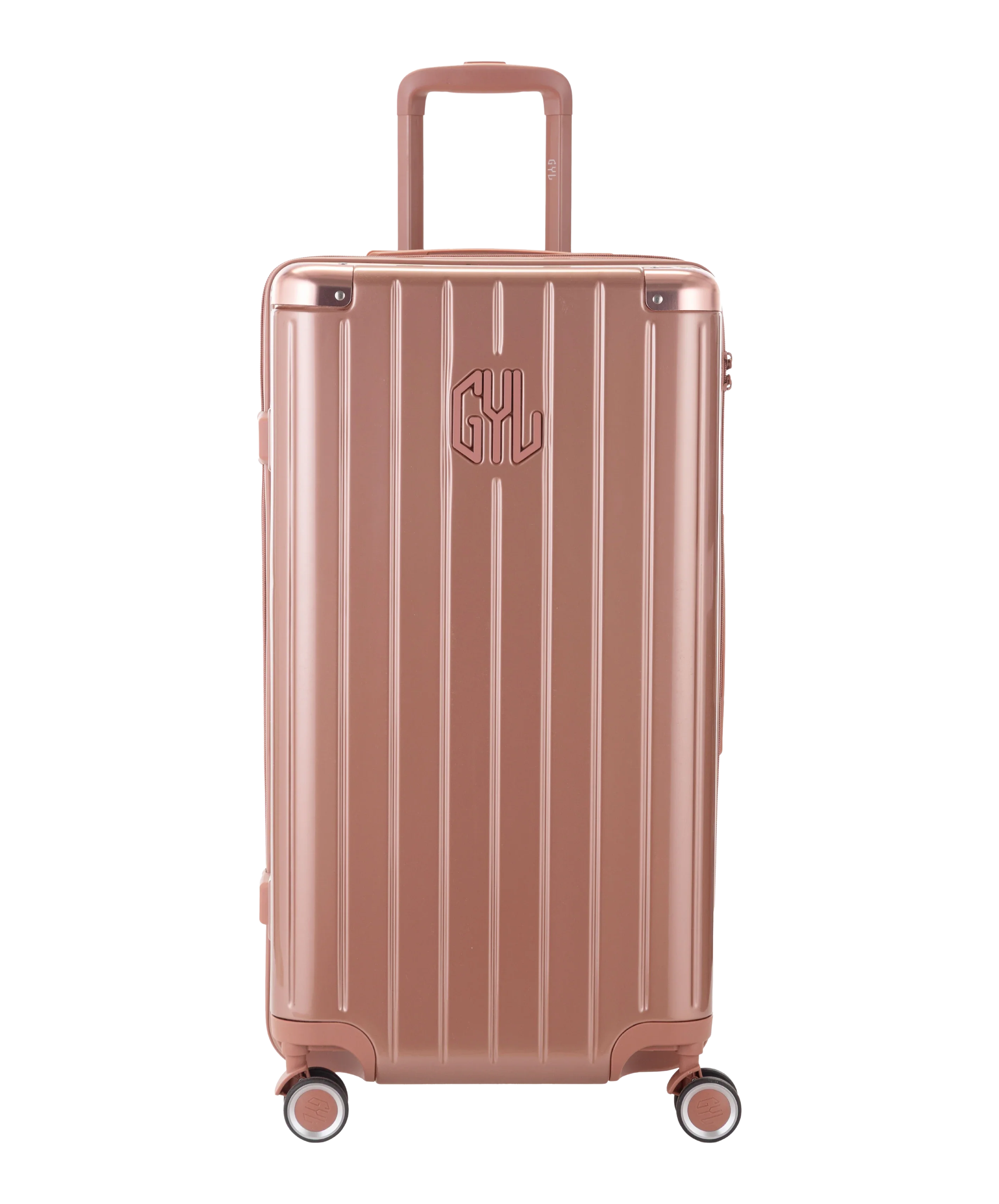 GYL Trunk polycarbonate suitcase Trunk L 75 cm in rose gold, front view with GYL logo