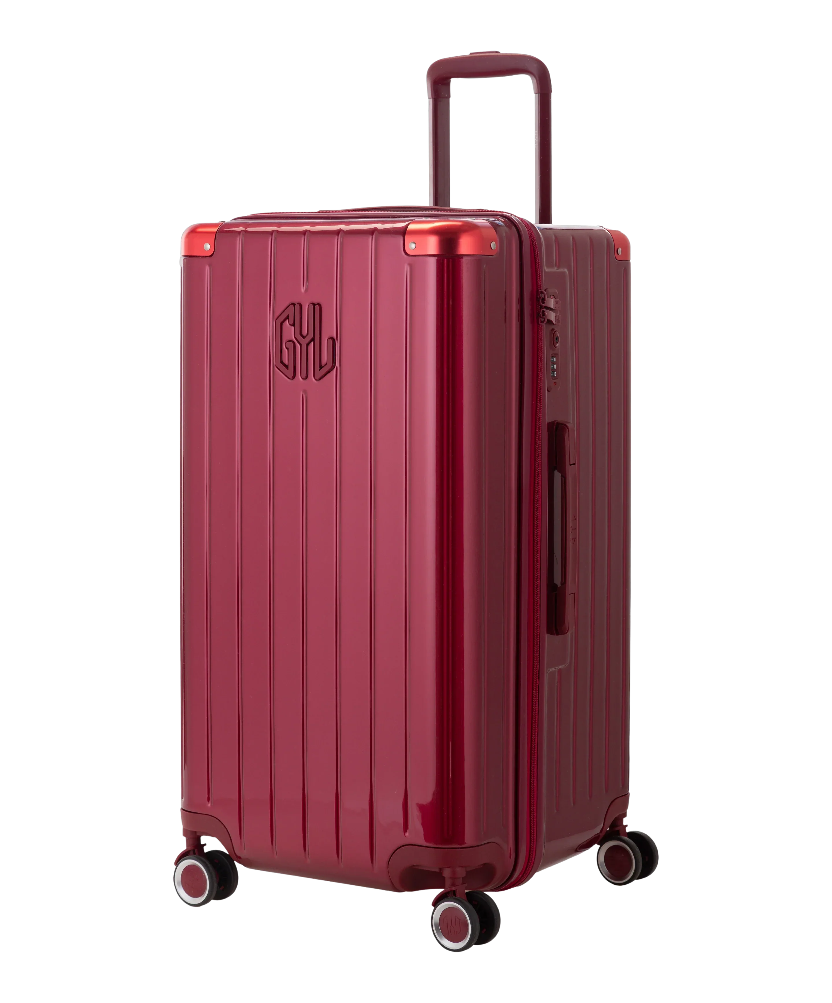 GYL Trunk L Intemporelle polycarbonate suitcase 71 cm in dark red, three-quarter front view