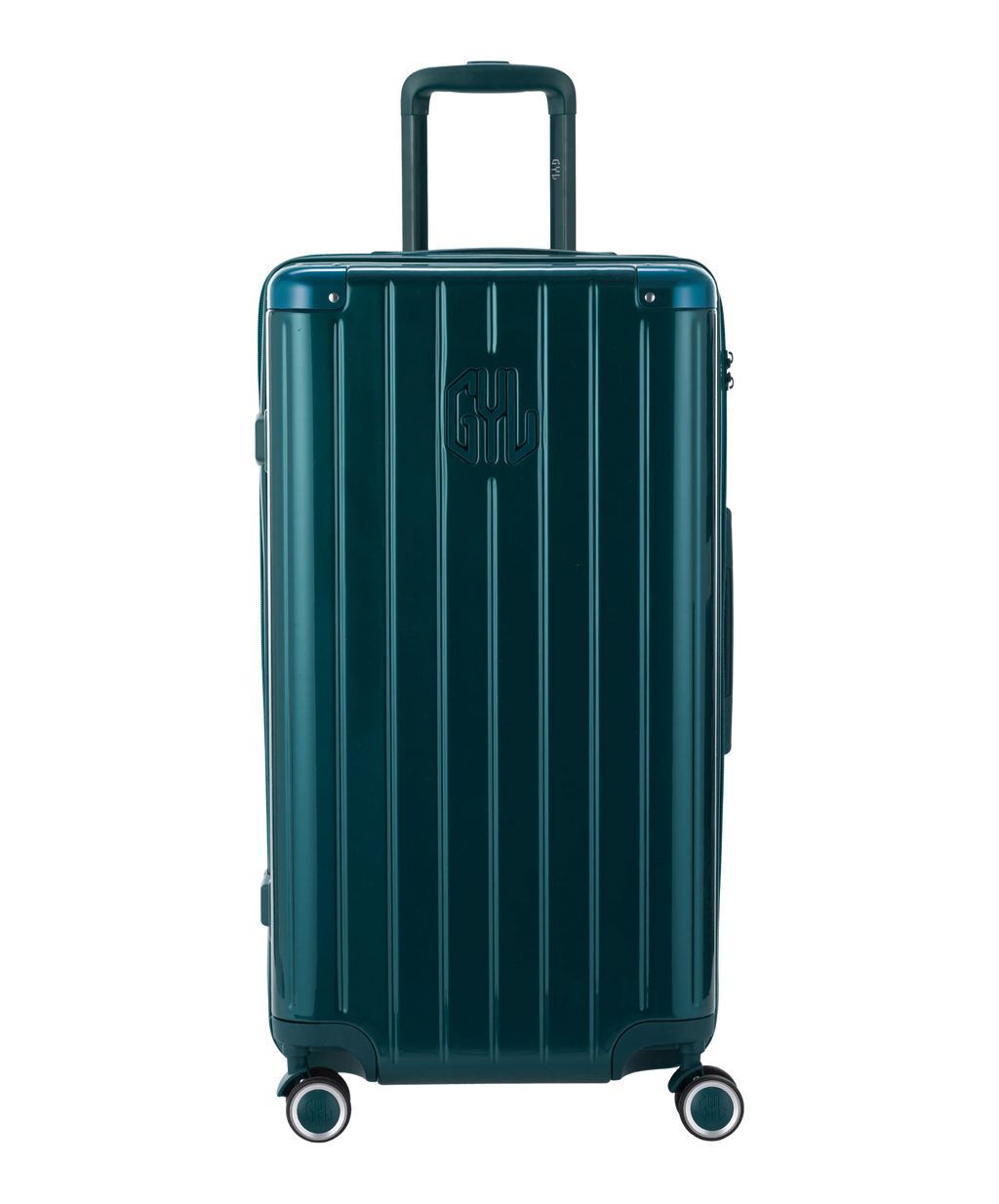 GYL Trunk polycarbonate suitcase Trunk L 75 cm in fir green, front view with GYL logo