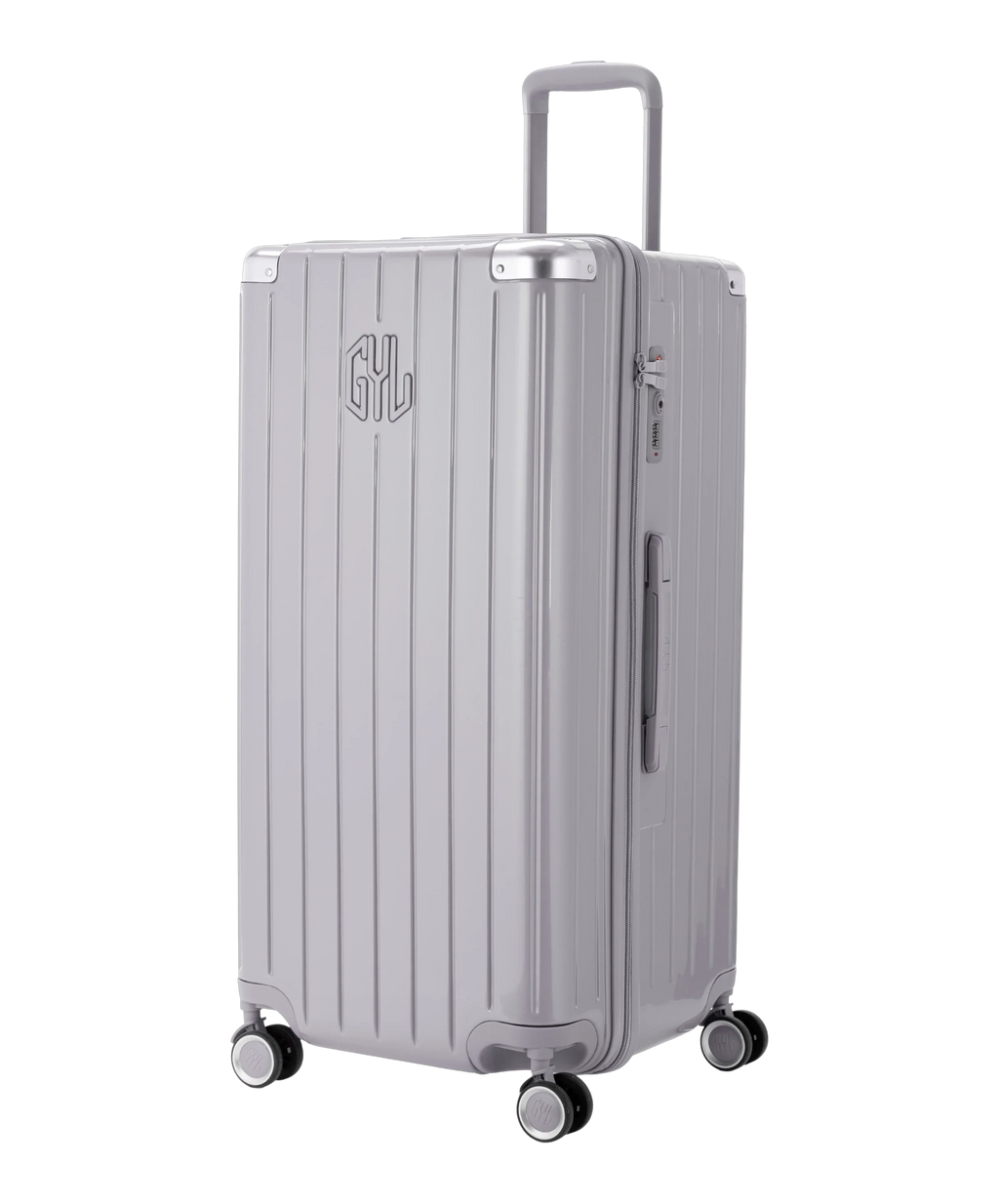 GYL Intemporelle Trunk XL polycarbonate suitcase 78 cm silver colour three-quarter front view
