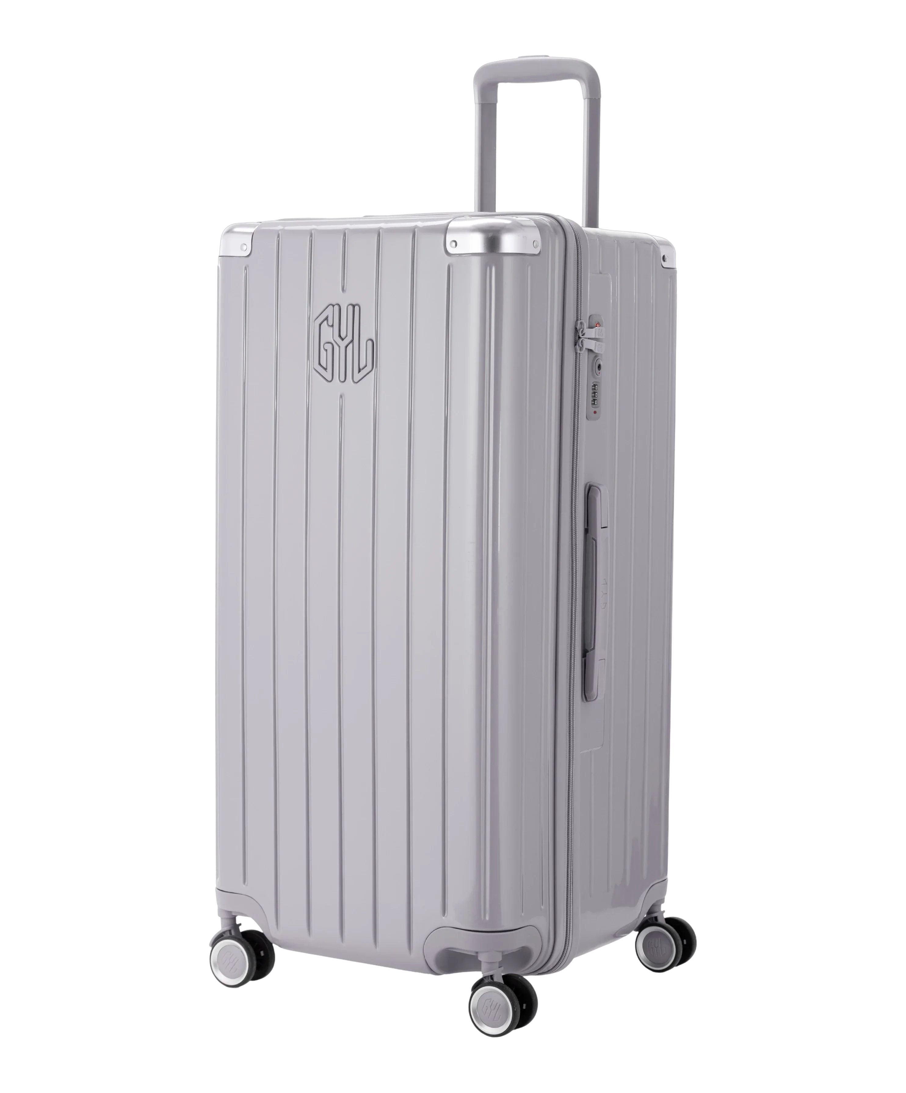 GYL Intemporelle Trunk XL polycarbonate suitcase 78 cm silver colour three-quarter front view