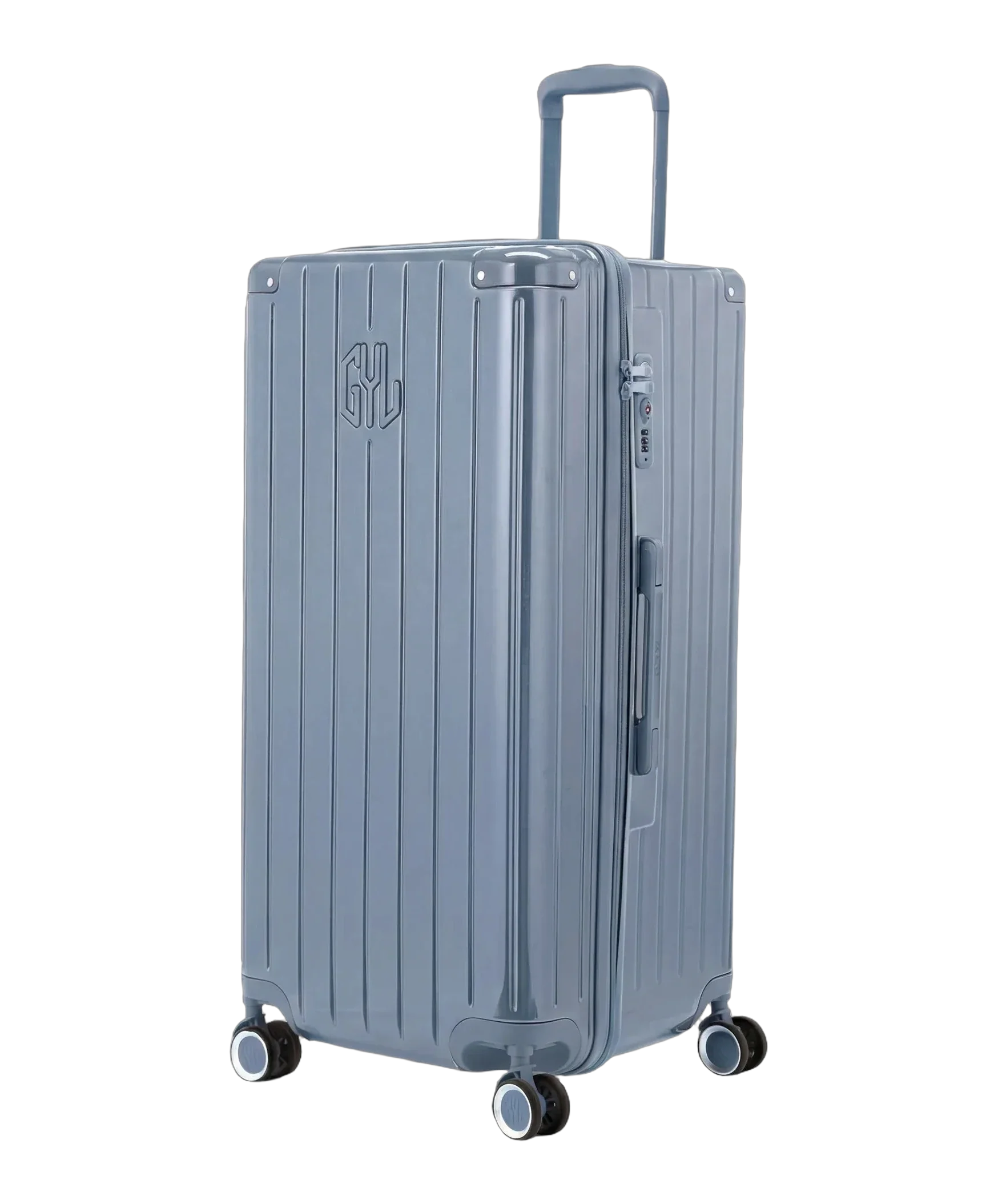 GYL Trunk XL suitcase grey-blue colour three-quarter view rigid polycarbonate