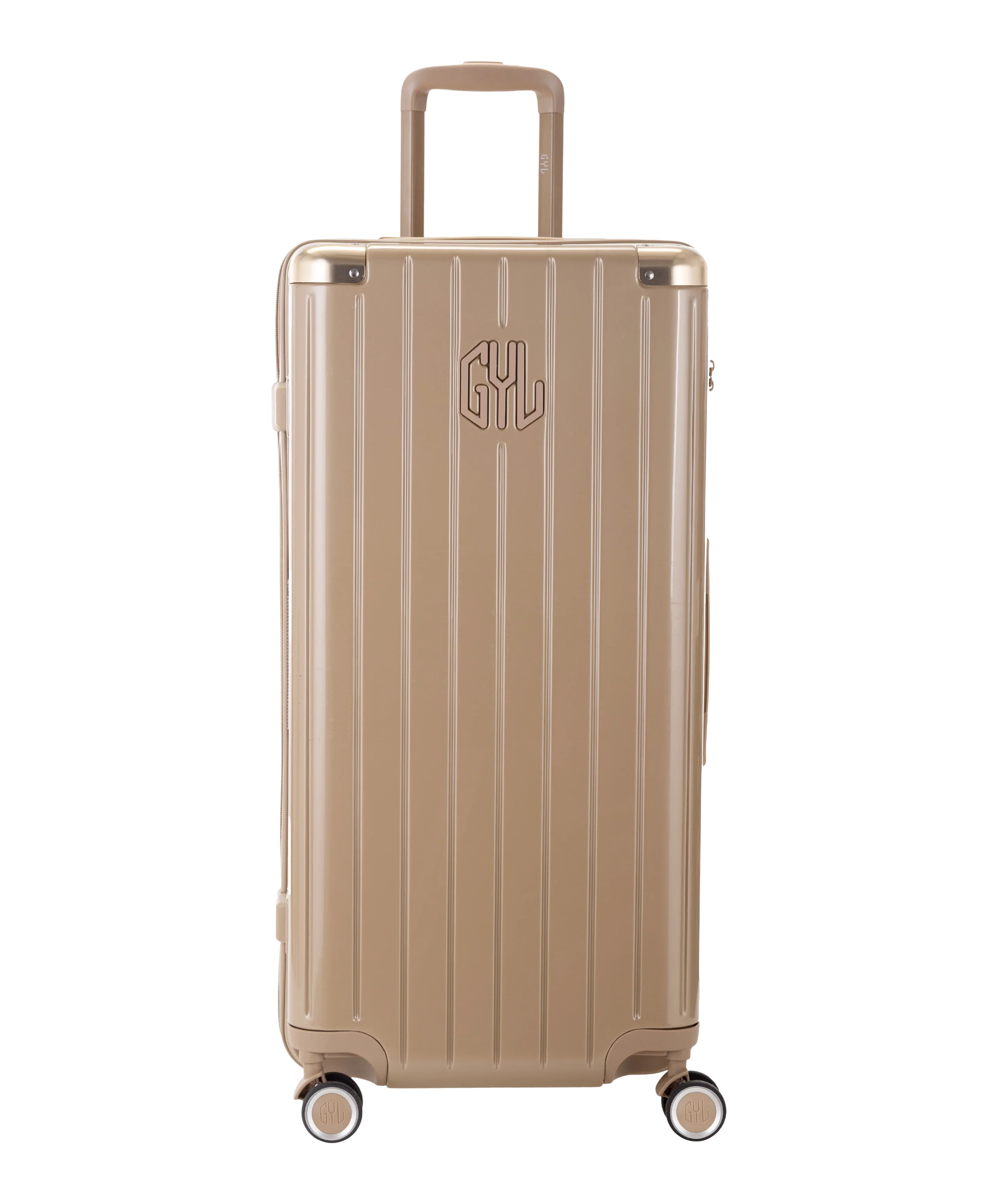 GYL Trunk suitcase in polycarbonate Trunk XL 80 cm in champagne, front view with GYL logo