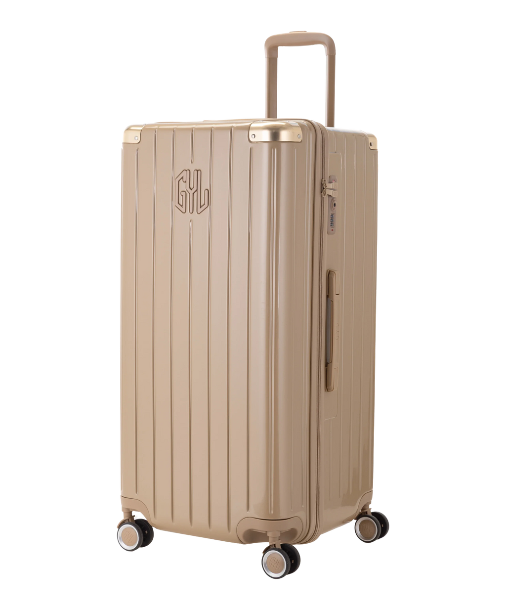 GYL polycarbonate Trunk XL suitcase 80 cm champagne colour three-quarter front view
