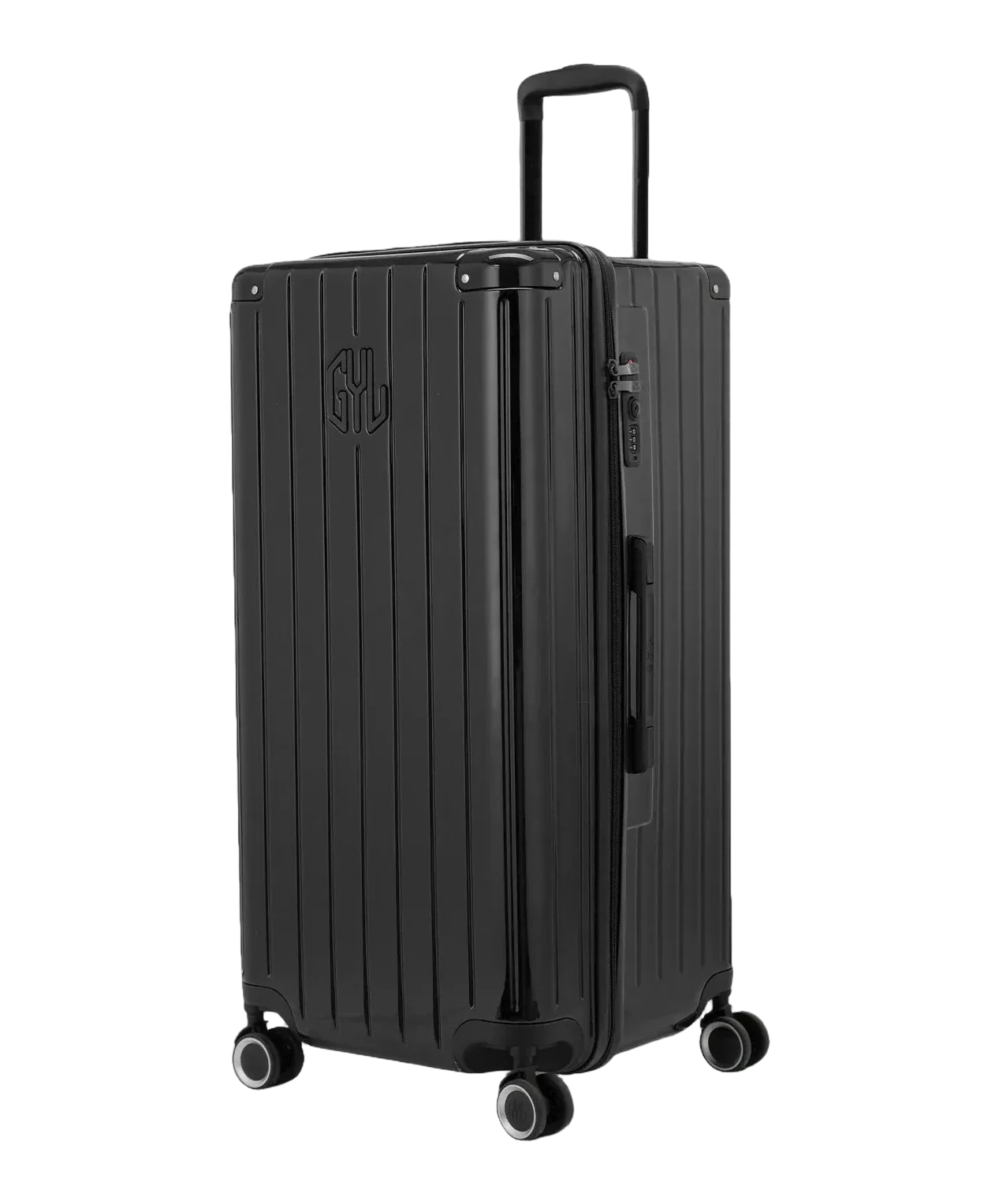 GYL Trunk XL black suitcase three-quarter view rigid polycarbonate