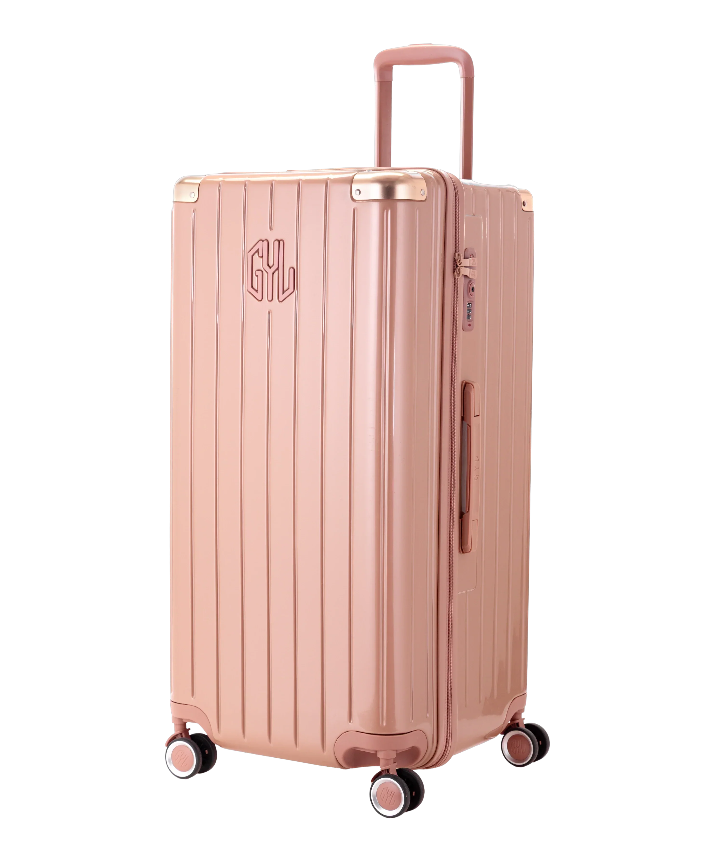 GYL Intemporelle Trunk XL polycarbonate suitcase 78 cm rose gold colour three-quarter front view