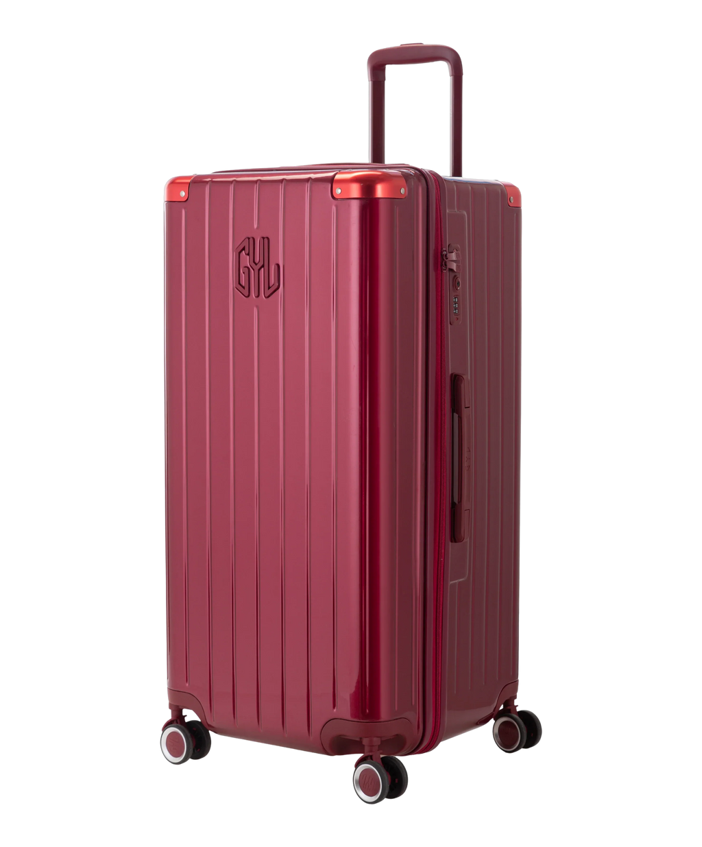 GYL Timeless XL Trunk suitcase in polycarbonate 78 cm dark red colour three-quarter front view