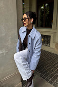 Veste Pocket Detail Faux Suede - Bleu Clair