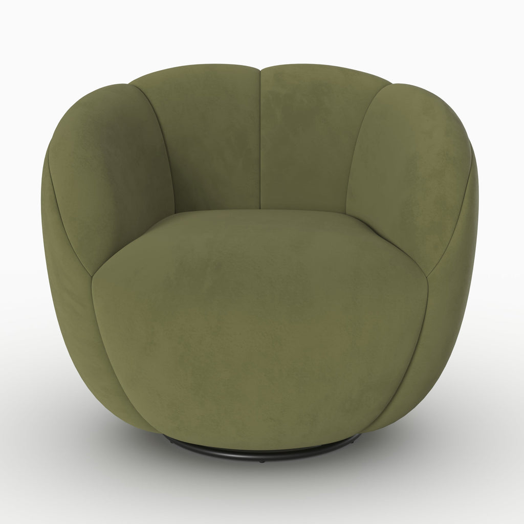 Ysé - Fauteuil Pivotant En Velours Vert Olive Foncé