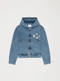 Chaqueta con capucha unisex Denim lavado con parche