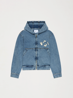 Chaqueta con capucha unisex Denim lavado con parche