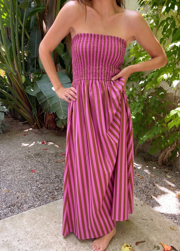 Emily Dress Brown And Pink Stripes