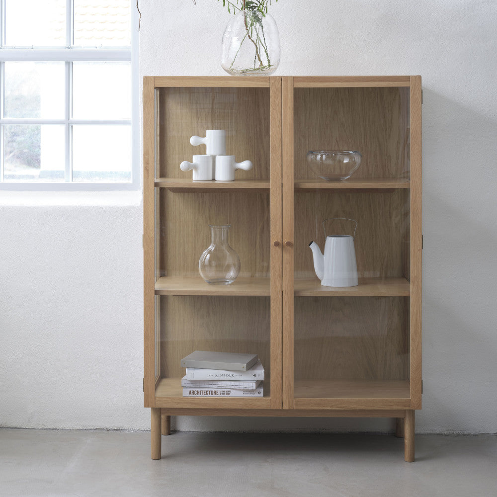 Cahir - Vitrina de 2 puertas - Vidrio templado y madera - Madera clara