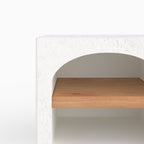 Fira - Table De Chevet En Plâtre Blanc Cassé Et Bois D'Acacia