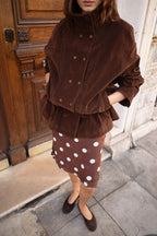 Waist Detail Faux Suede Jacket - Brown