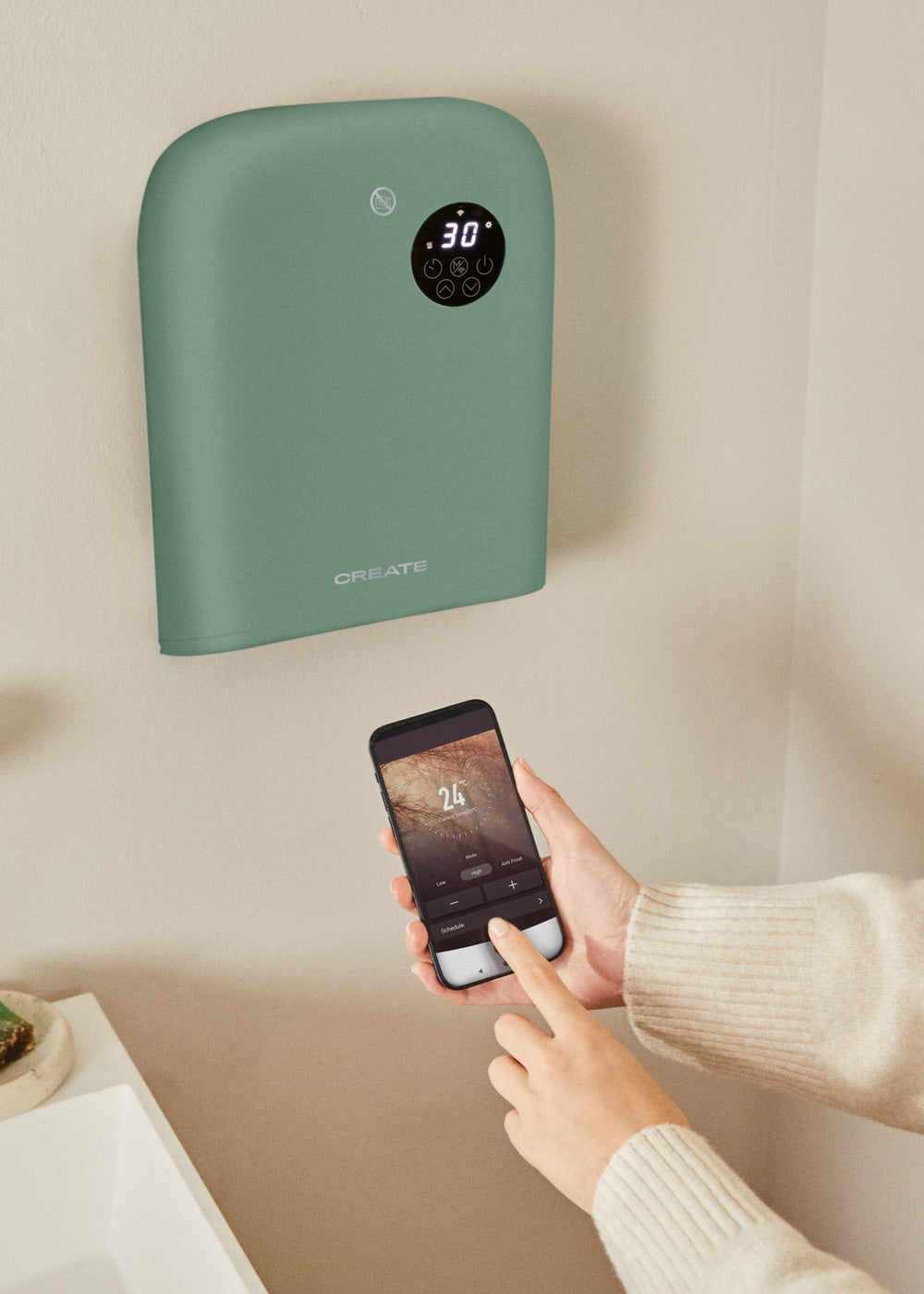 Warm Wall - Wall-mounted or floor-standing heater with WiFi - Sage green