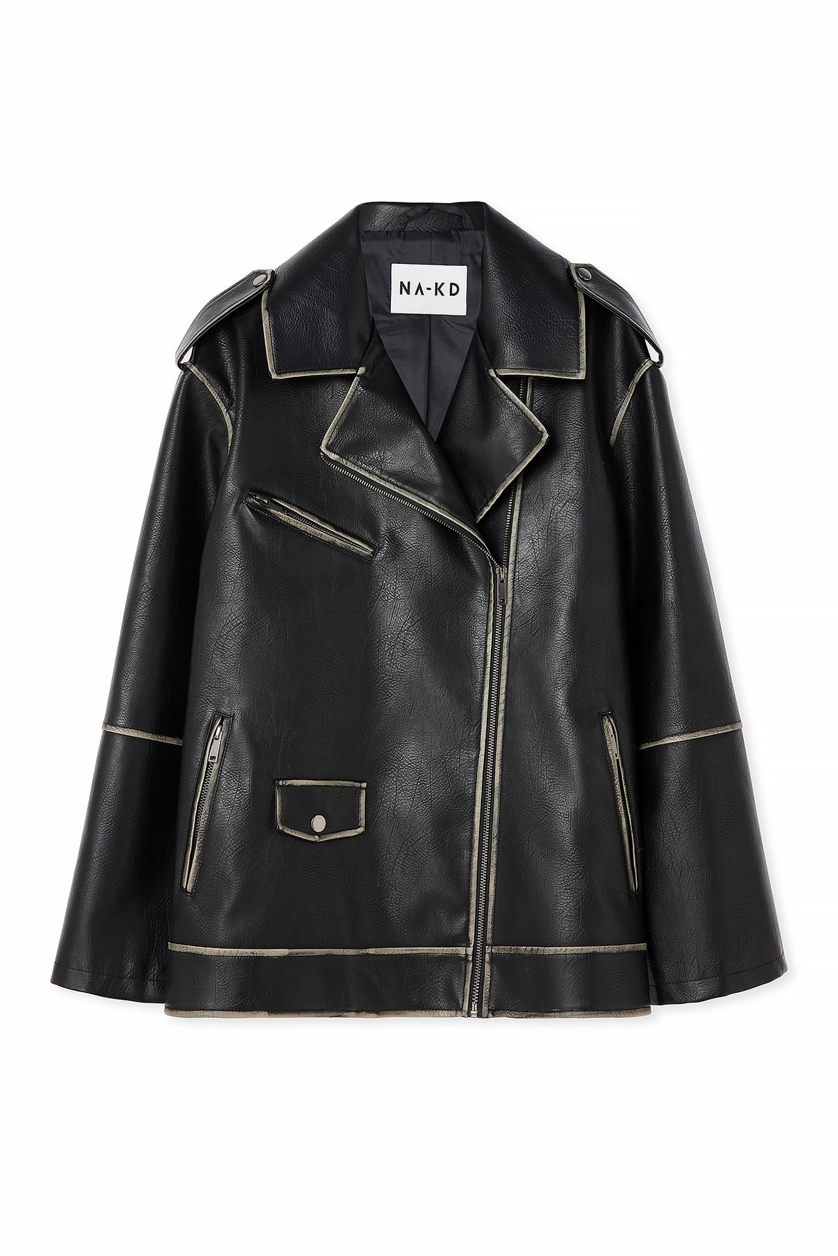 Cazadora Washed Out Pu Biker - Negro