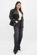 Cazadora Washed Out Pu Biker - Negro
