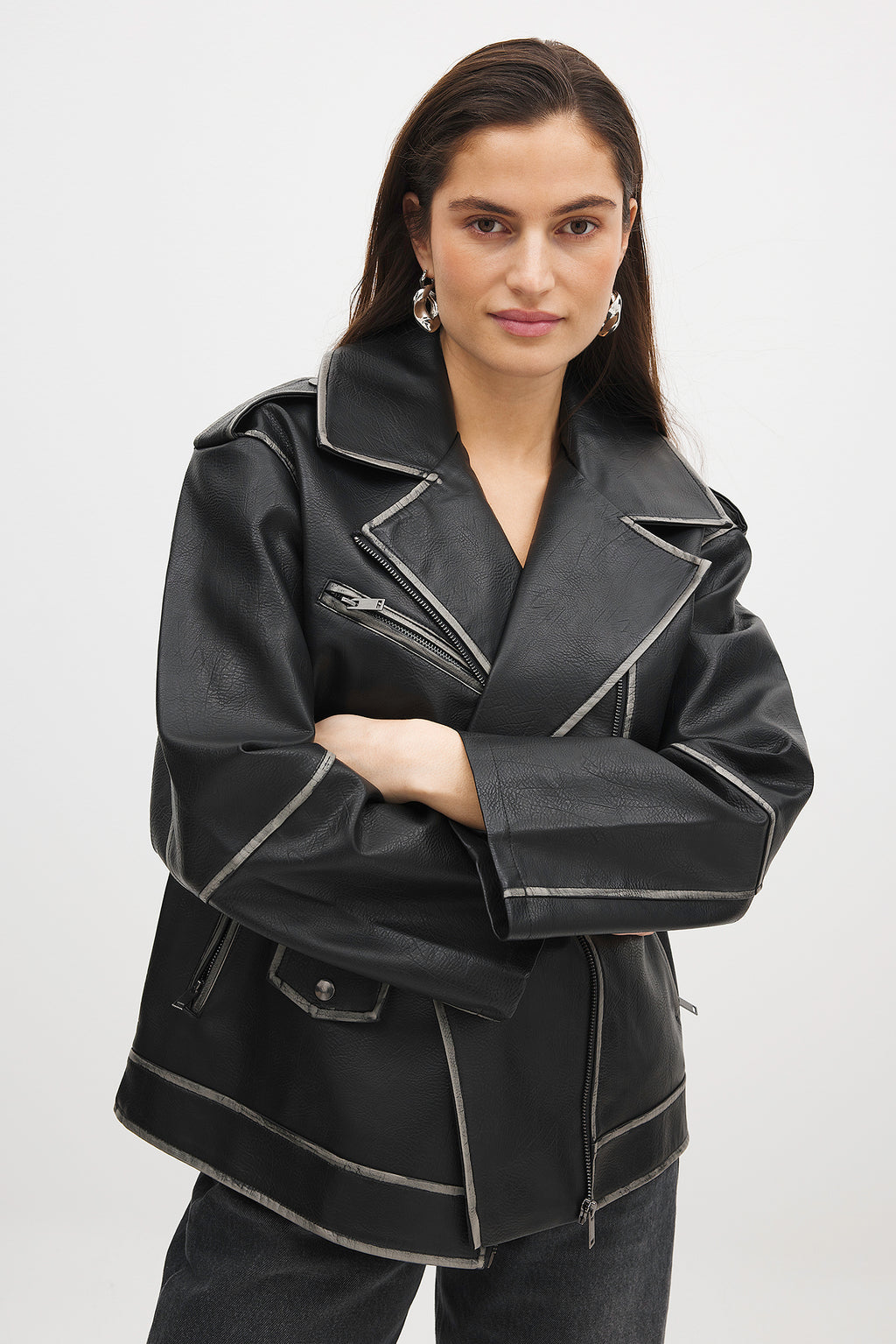 Cazadora Washed Out Pu Biker - Negro