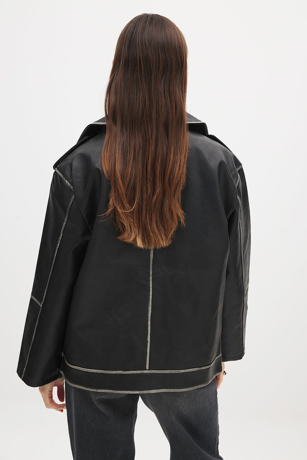 Cazadora Washed Out Pu Biker - Negro