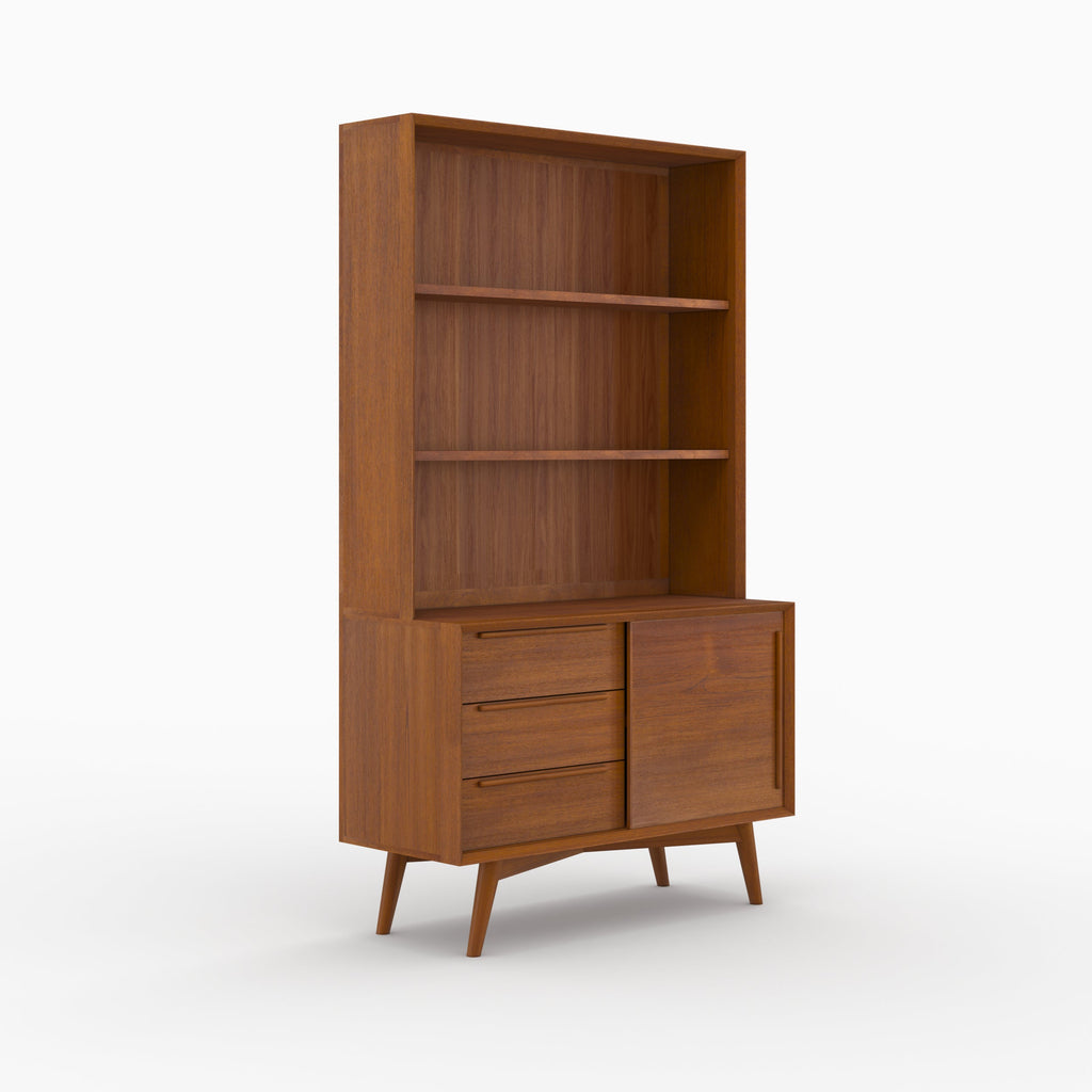Waya - Etagère En Bois De Teck, 3 Niveaux, 3 Tiroirs Et 1 Porte