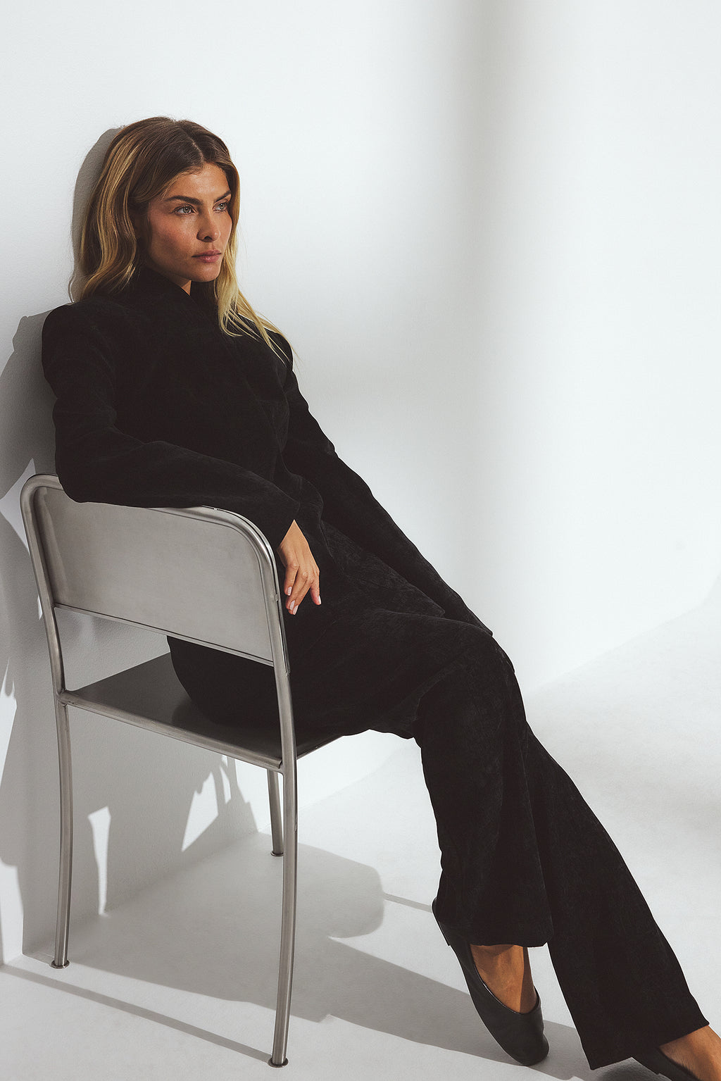 Pantalon Wide Leg Low Waist Chenille - Noir