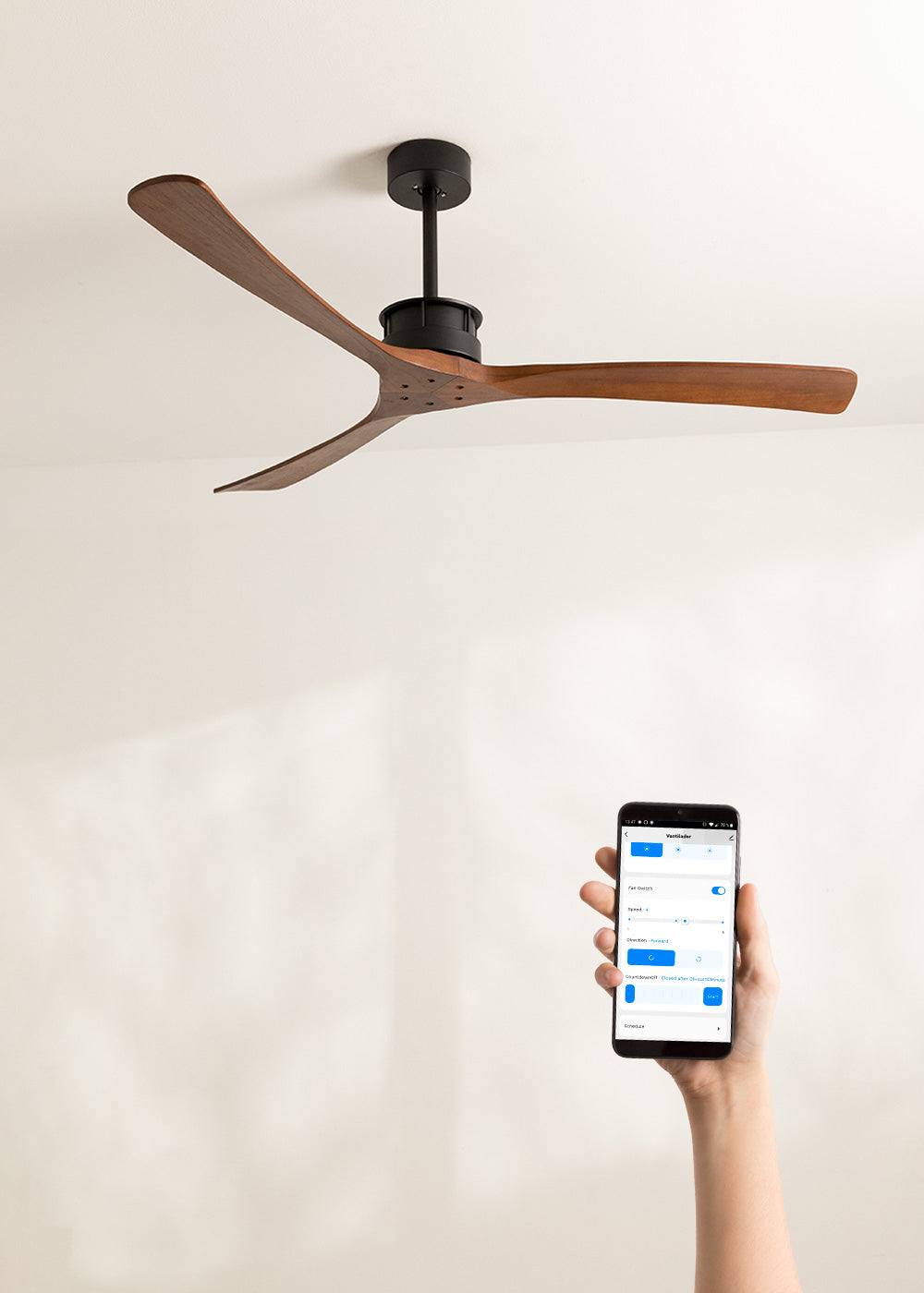 Wind Large DC - 40W Silent XL WiFi Ceiling Fan - Black & Dark Wood